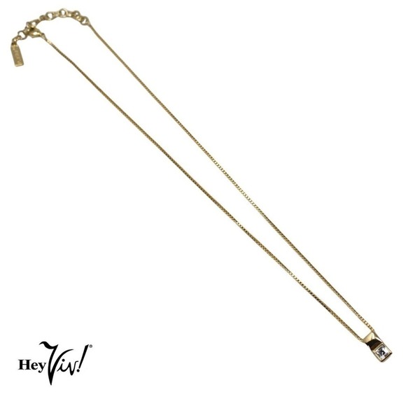 Vintage Signed Napier 18" Gold Metal Box Chain Necklace w Small Pendant -Hey Viv - Picture 2 of 6